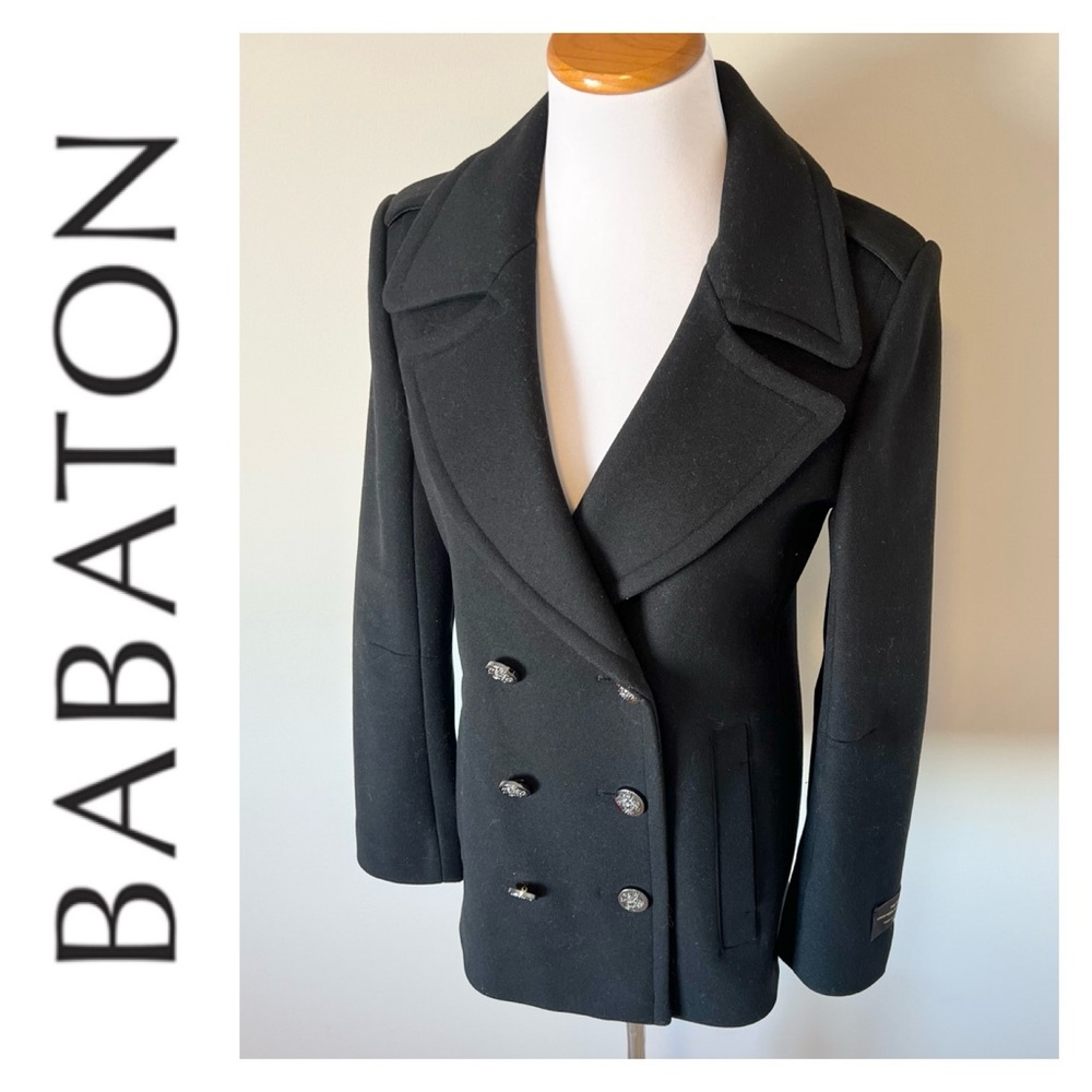 BABATON Black Wool & Cashmere Car Coat Jacket Size Medium